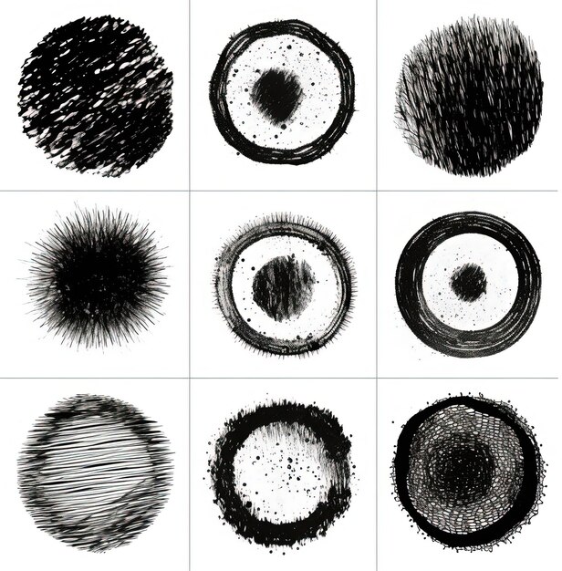 Photo black and white circles with brush strokes