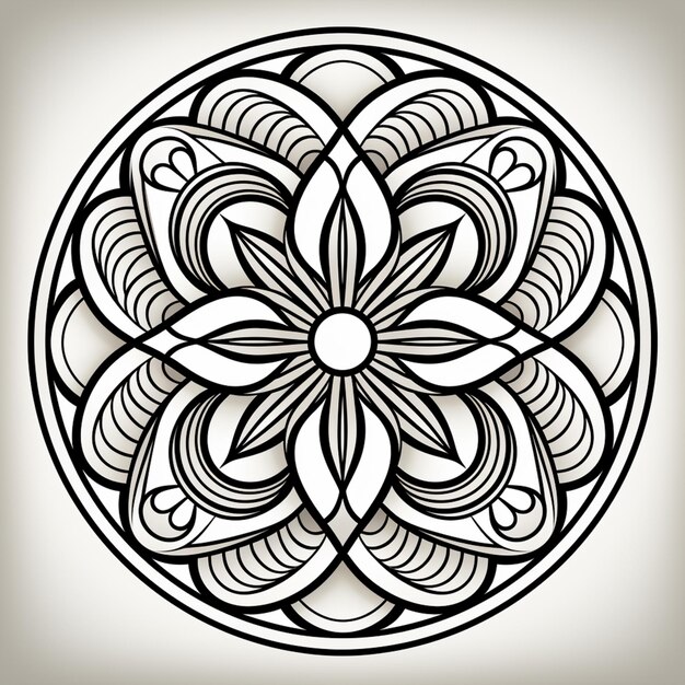 a black and white circular design with a flower in the middle generativ ai