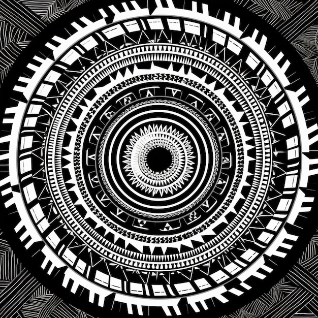 A black and white circular design with a pattern of geometric shapes generative ai