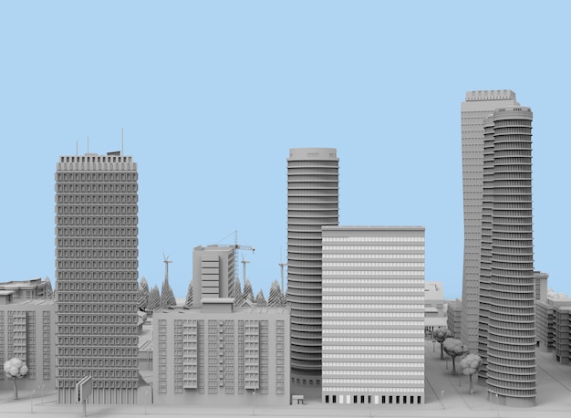 Black and white city 3drendering