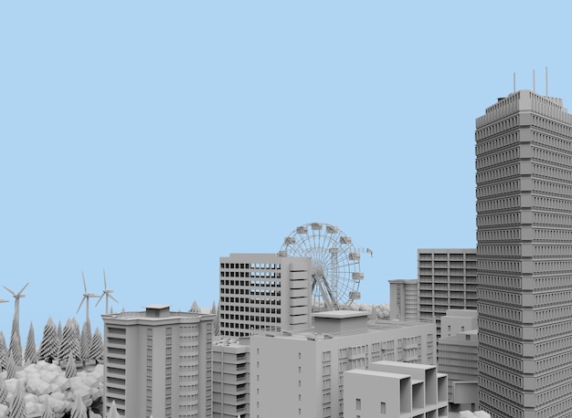 Black and white city 3drendering