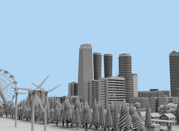 흑인과 백인 도시 3drendering