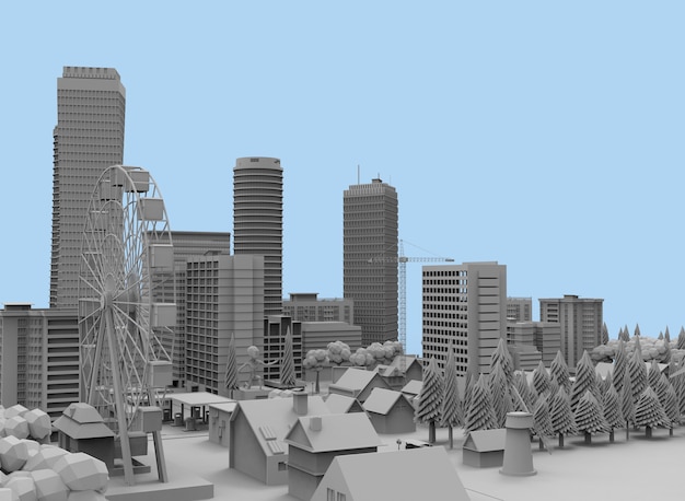 흑인과 백인 도시 3drendering