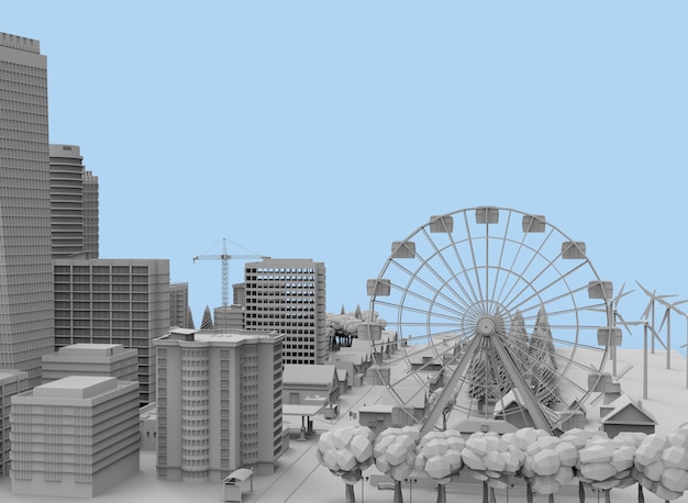 Photo black and white city 3drendering