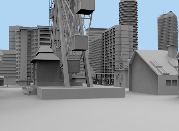 Black and white city 3drendering