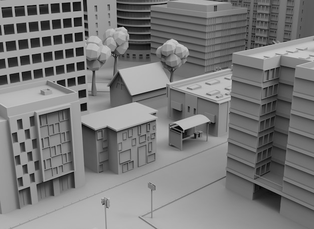 Black and white city 3drendering