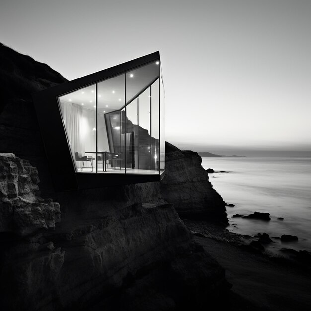 Black and white cliff house