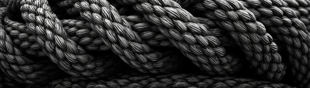 Black White Close Up Very Detailed Pattern Of Ropes Panoramic Banner Generative AI