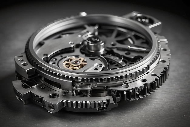 Black and white close view of watch mechanism