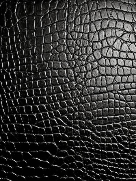 a black and white closeup of a black and white alligator skin