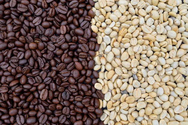 Black and white coffee beans