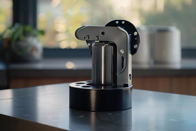 a black and white coffee mug is on a table