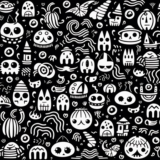 Photo a black and white collection of skulls and faces.