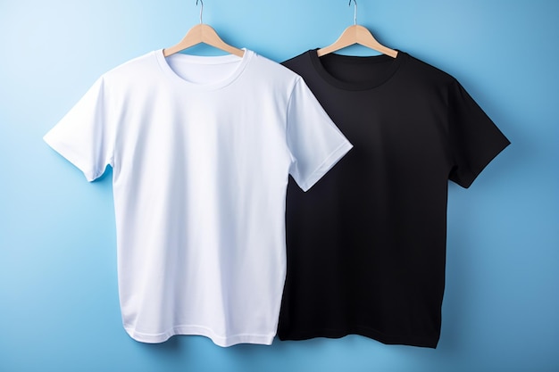 Black and white color two plain tshirts copy space