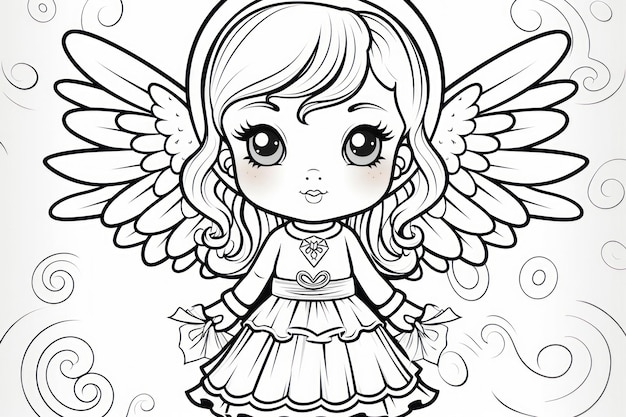 black and white coloring book for kids cute angel