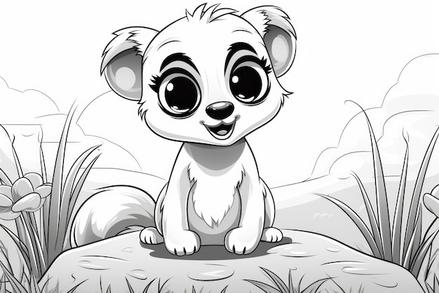 black and white coloring book for kids cute baby meerkat