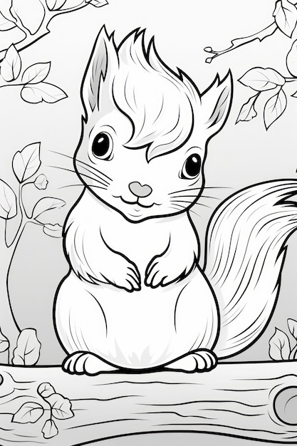 black and white coloring book for kids cute baby squirrel