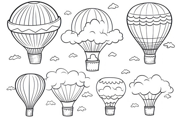 Photo black and white coloring book for kids cute ballons