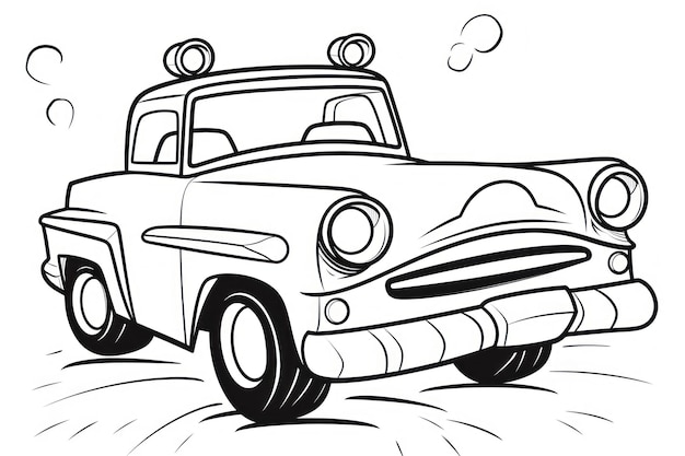 Photo black and white coloring book for kids cute car