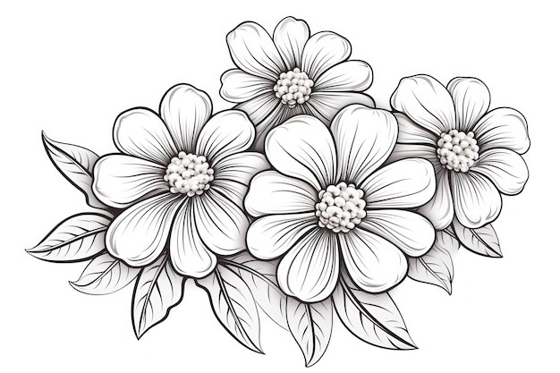 Photo black and white coloring book for kids cute flower