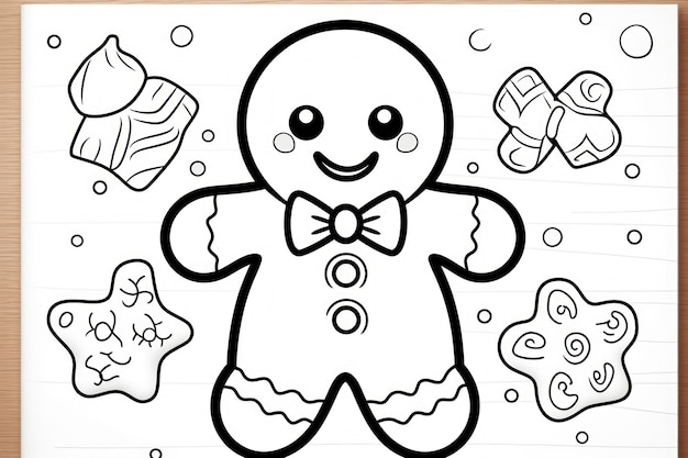 black and white coloring book for kids cute gingerbread man