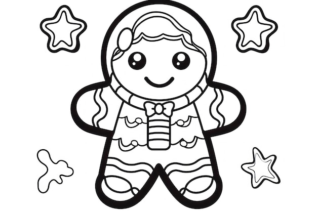 black and white coloring book for kids cute gingerbread man