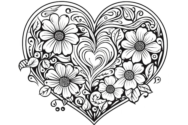 black and white coloring book for kids cute heart