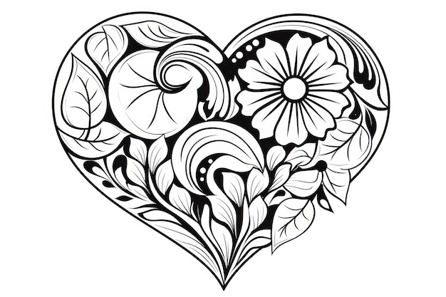 Photo black and white coloring book for kids cute heart