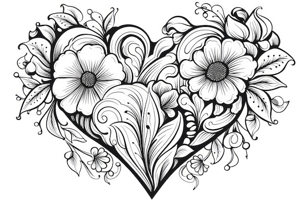 black and white coloring book for kids cute heart