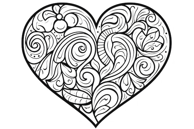 black and white coloring book for kids cute heart