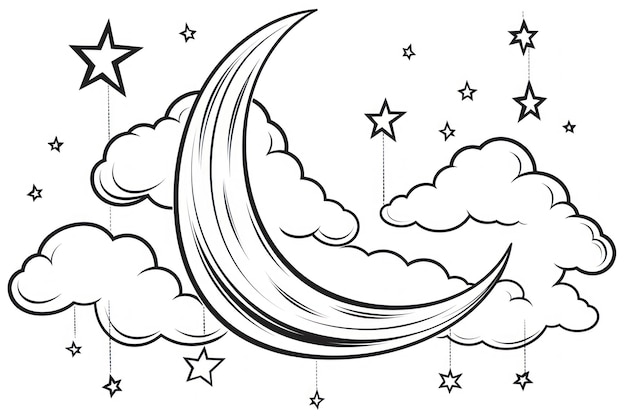 子供のための白黒の塗り絵かわいい月と星