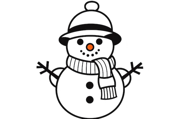 Photo black and white coloring book for kids cute snowman