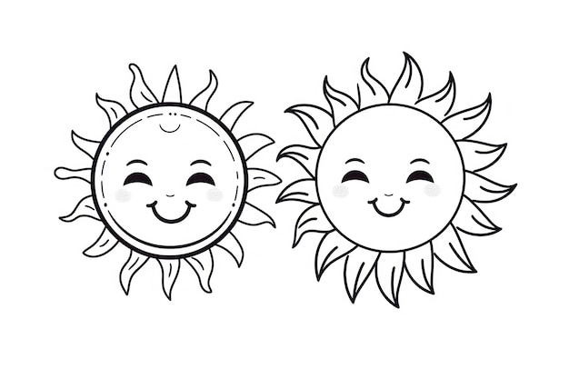 子供のための白黒の塗り絵かわいい太陽