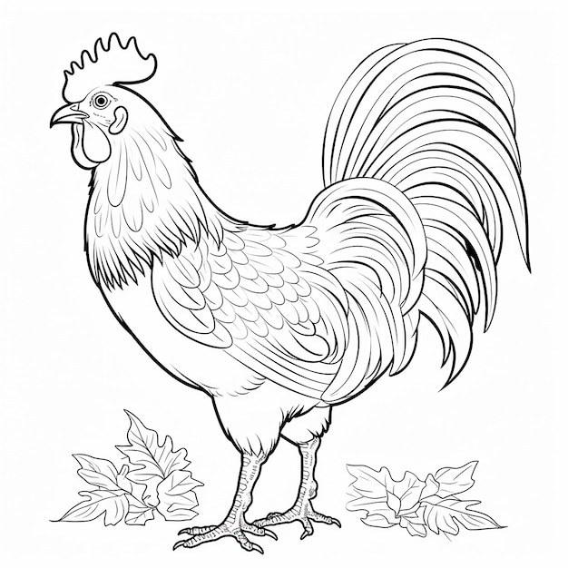 Foto pagina da colorare in bianco e nero di un pollo