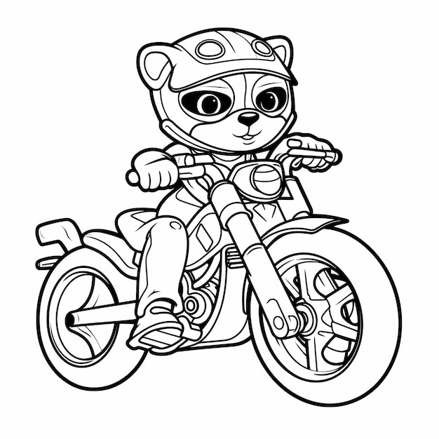 Foto pagina da colorare in bianco e nero per bambini in stile cartone animato motocicletta carina