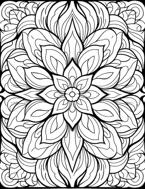 a black and white coloring page with a flower design generative ai