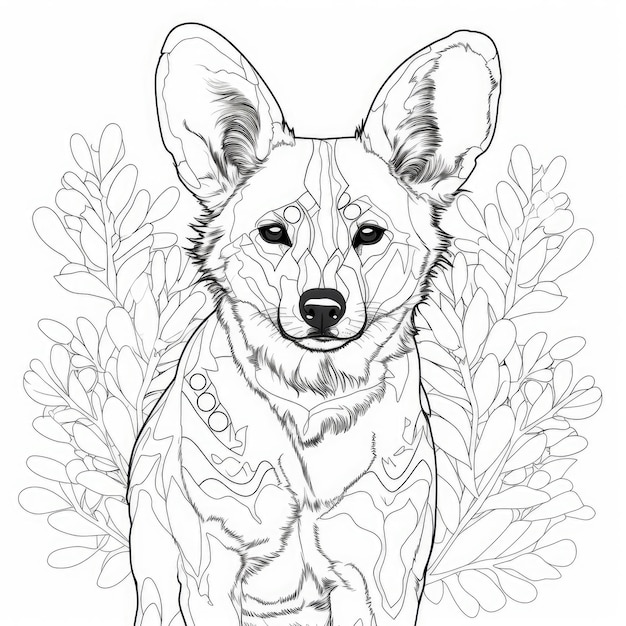 Black and white coloring picture of a african wild dog