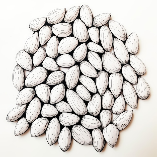 Black and white coloring picture of a almonds