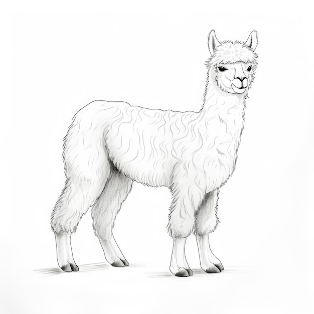 Black and white coloring picture of a alpaca