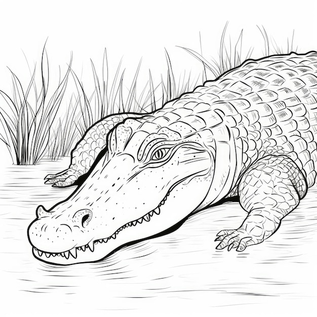 Photo black and white coloring picture of a american crocodile