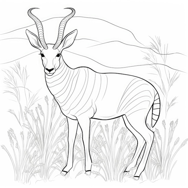 Black and white coloring picture of a antelope