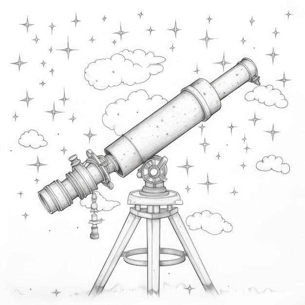 Photo black and white coloring picture of a astronomical telescope