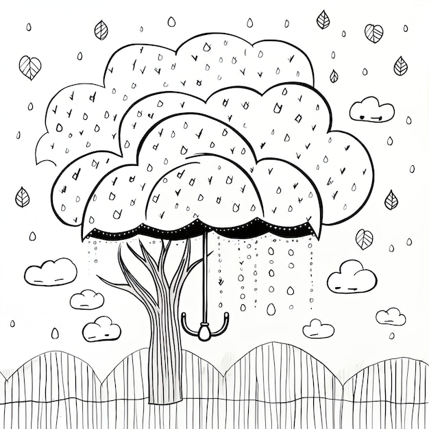 Photo black and white coloring picture of a autumn rain