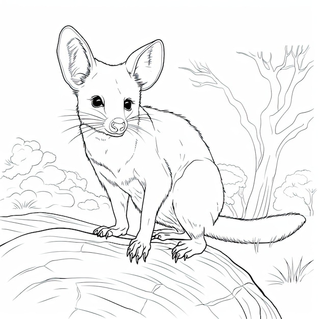 Black and white coloring picture of a bandicoot