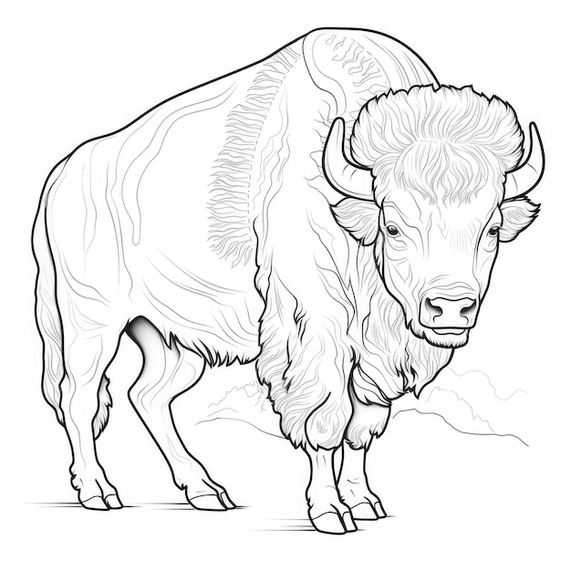 Black and white coloring picture of a bison