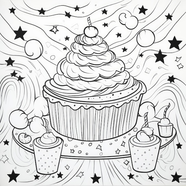 Photo black and white coloring picture of a cake crusts