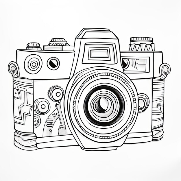 Photo black and white coloring picture of a camera