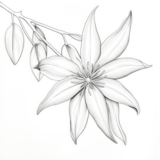 Black and white coloring picture of a carambola