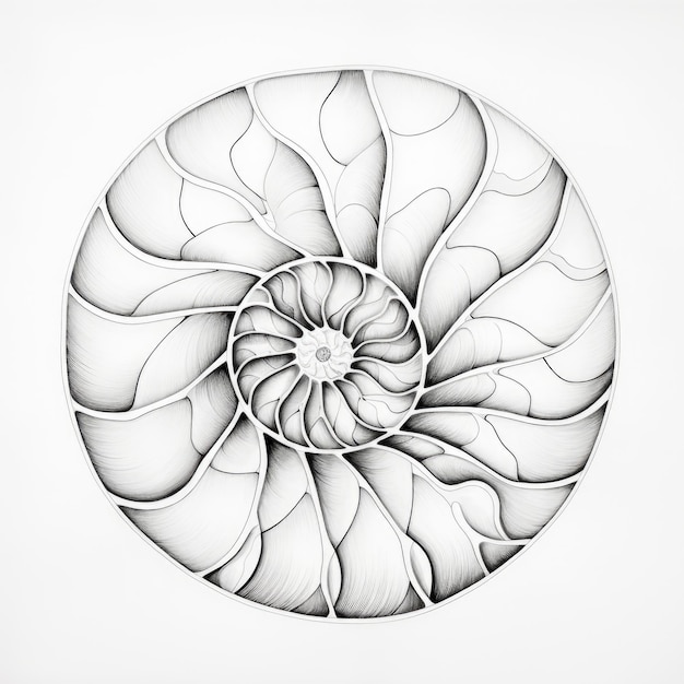 Foto pittura a colori in bianco e nero di un nautilus a camera