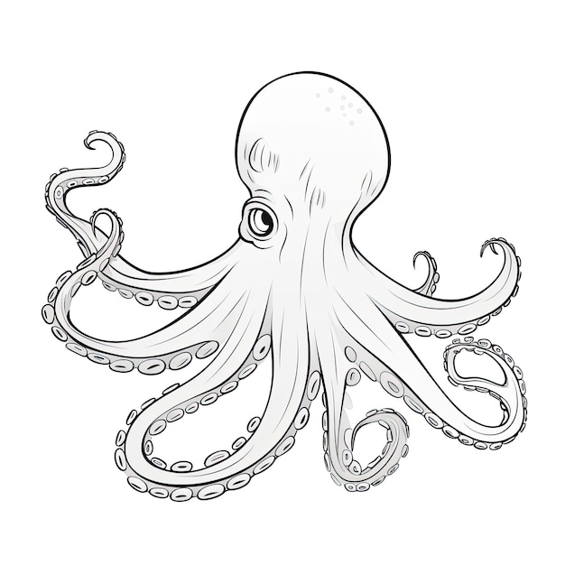 Black and white coloring picture of a common octopus